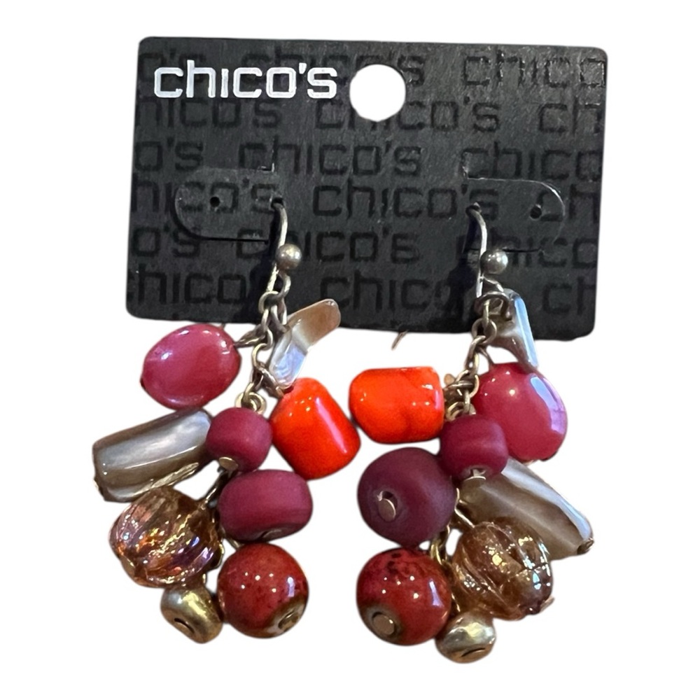 Chico’s Chazz Red Beaded Dangle Earrings NWT Statement Lightweight MSRP $24